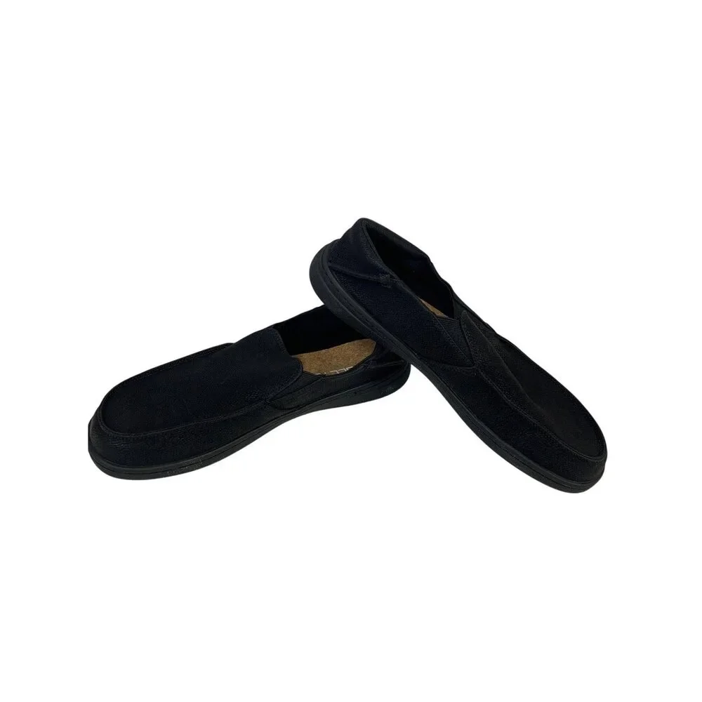 Pulltop Mens Size 10 Black Faux Leather Closed Round Toe Slip On Slippers Shoes
